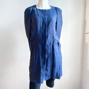 NWT Camptoir des Cotonniers Blue Linen Lagenlook Casual Long Blazer S/34
